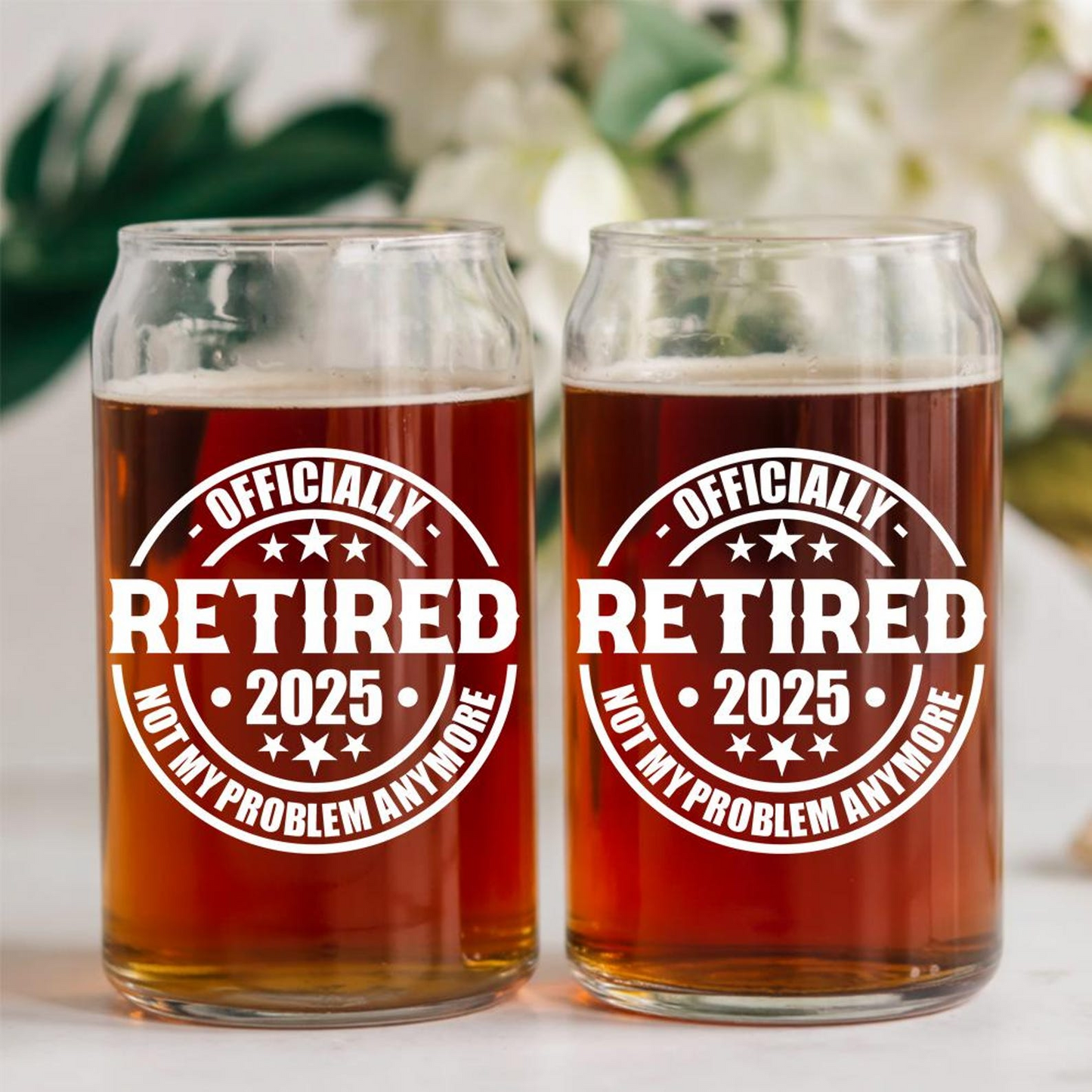 Personalized Happy Retirement Beer Can Glass 16oz | Custom Beer Can Glass | Unique Retired Gift Idea