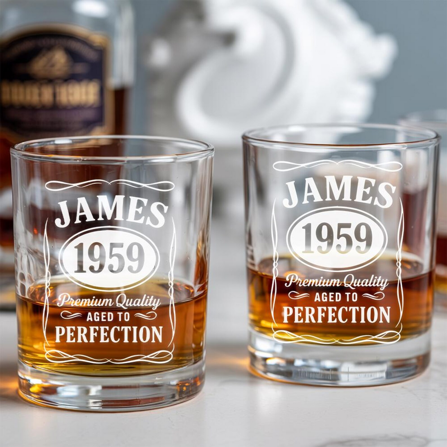 Custom Name And Year Aged To Perfection Whiskey Glass 11 Oz | Best Gift For Dad | Father's Day Gift