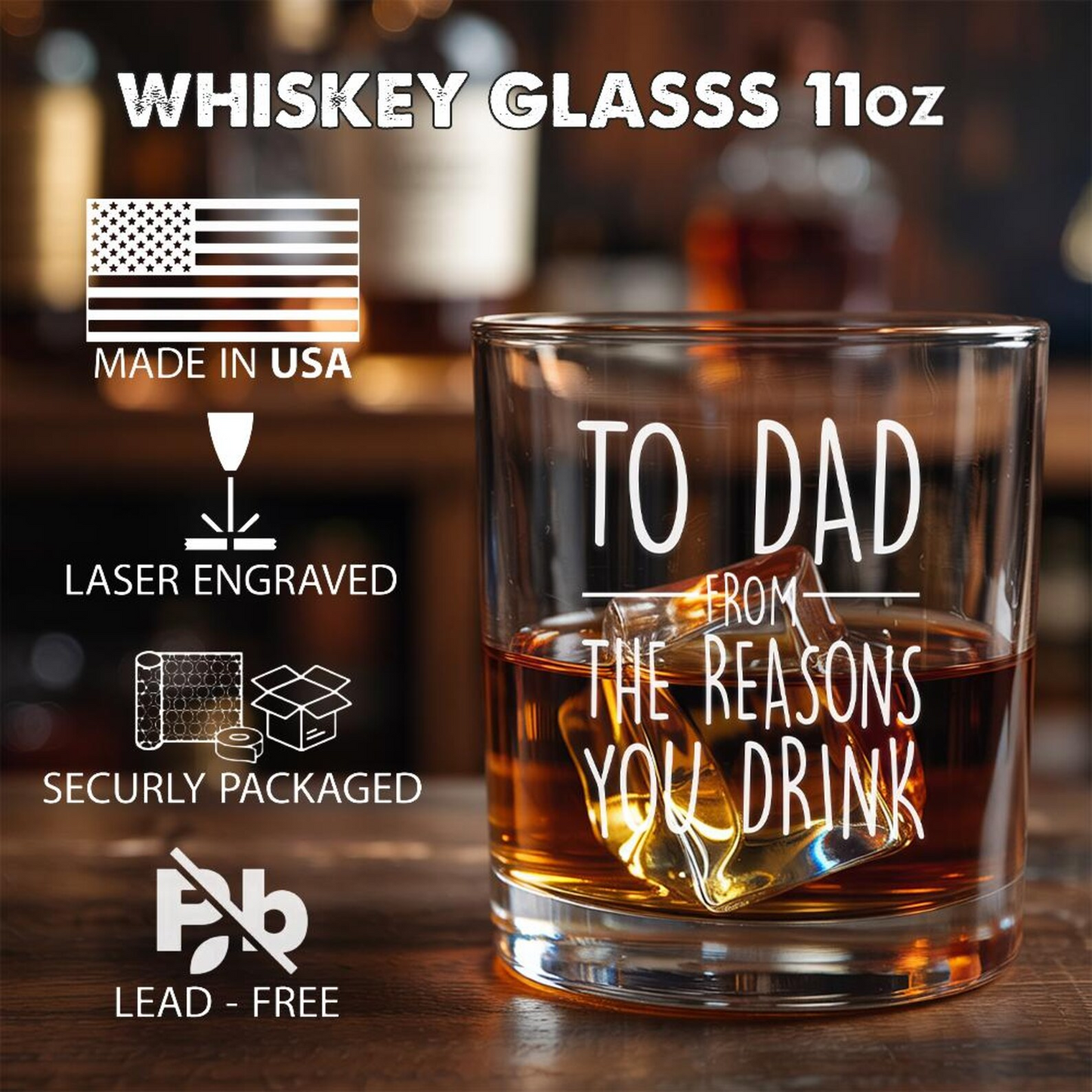 Dad’s Reasons To Drink Whiskey Glass 11 Oz | Funny Gift For Dad | Father's Day Gift