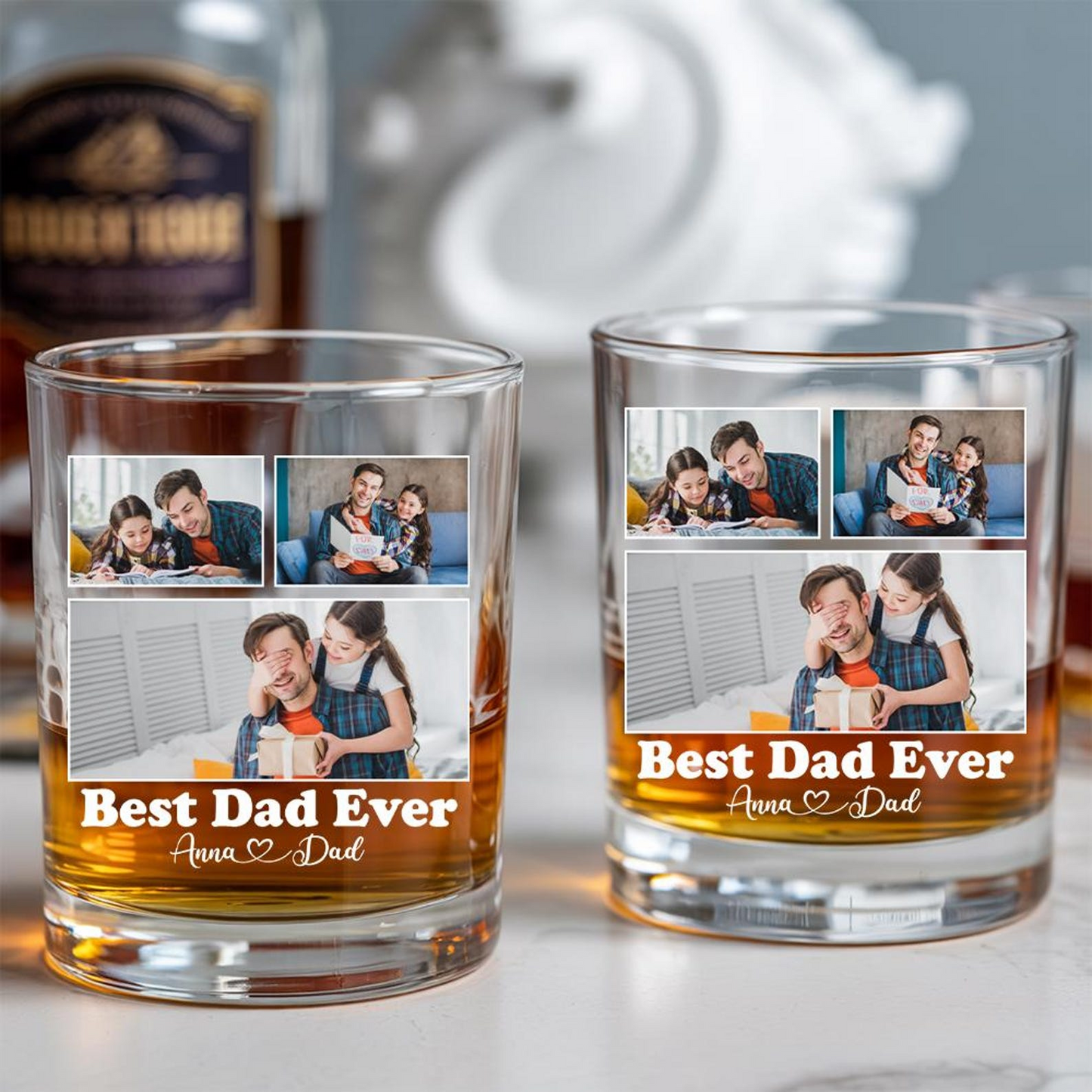 Custom Photo Best Dad Ever Whiskey Glass 11 Oz | Best Gift For Dad | Father's Day Gift