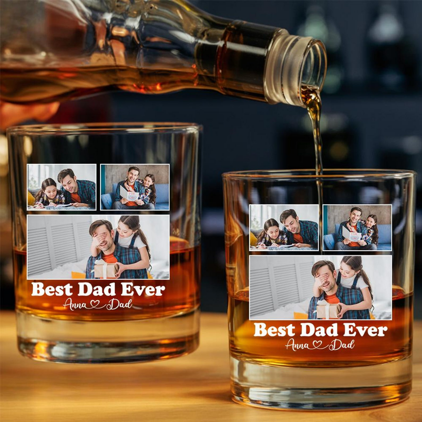 Custom Photo Best Dad Ever Whiskey Glass 11 Oz | Best Gift For Dad | Father's Day Gift
