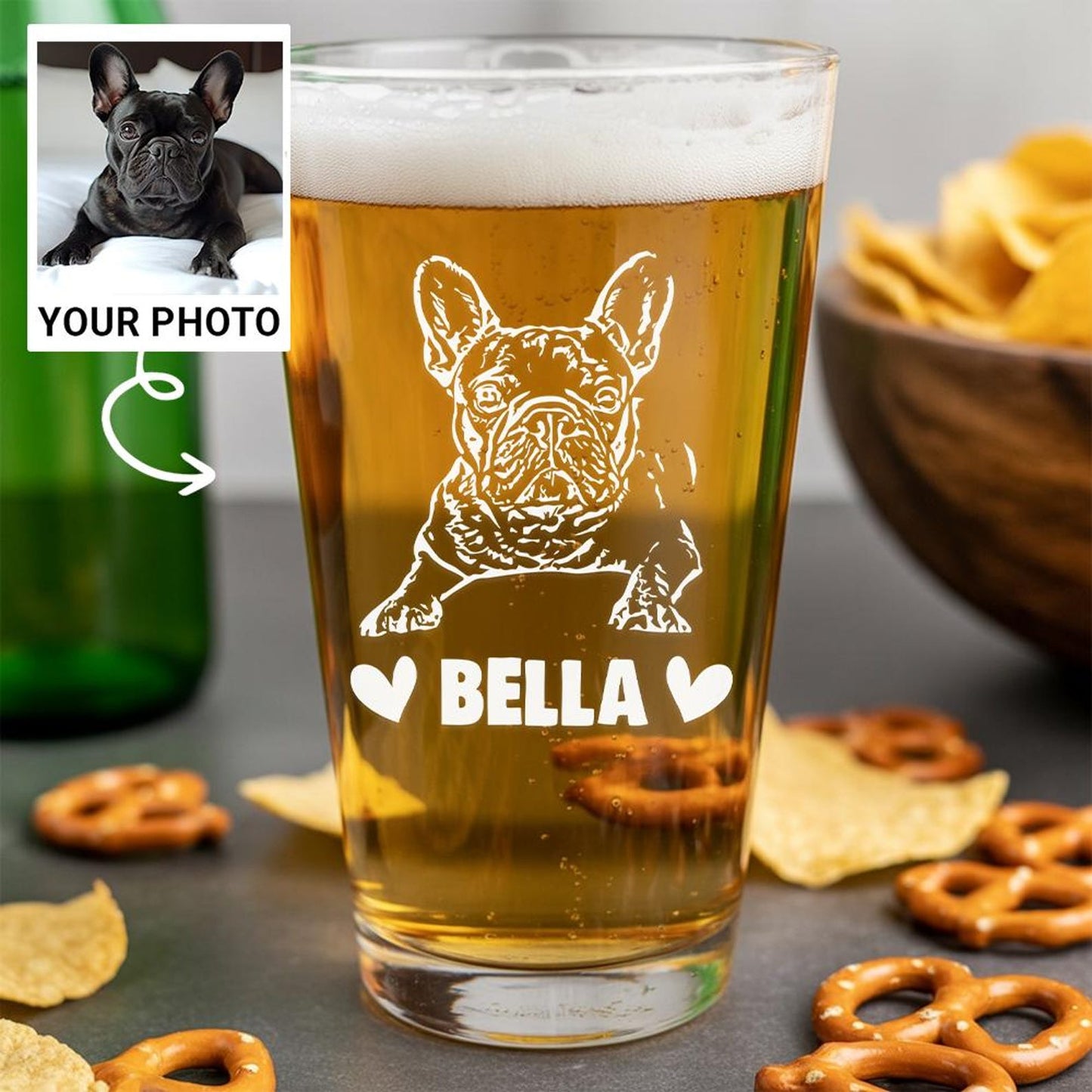 Custom Photo Pet Portrait Beer Glass – Personalized Photo Dog Portrait Pint Glass – Custom Pet Glass – Dog Lover Gifts