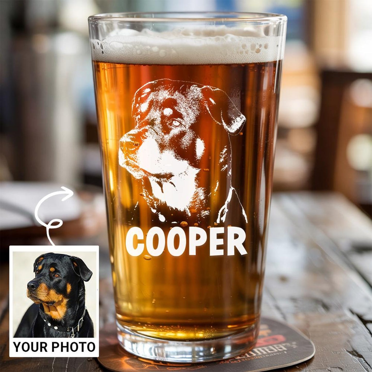 Custom Photo Dog Portrait Beer Glass – Personalized Photo Dog Portrait Pint Glass – Custom Pet Glass – Dog Lover Gifts