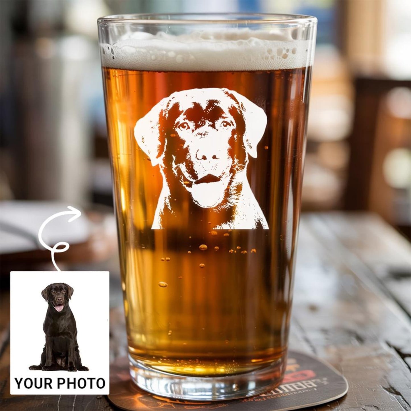Custom Pet Photo Pint Glass | Custom Engraved Pint Glass with Your Dog Photo | Engraved Photo Glass
