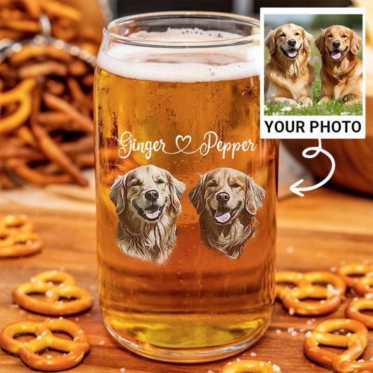 Custom Photo Dog Portrait Beer Can Glass – Personalized Pet Portrait Beer Glass – Gift for Dog Moms & Dads