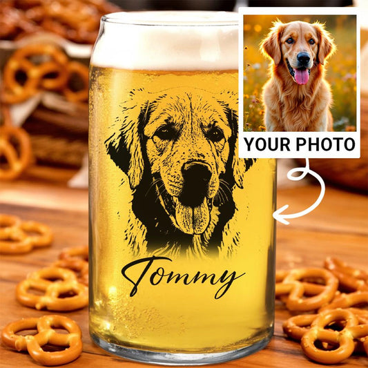 Custom Photo Dog Beer Can Glass | Engraved Pet Portrait Beer Glass | Gift For Dog Lovers