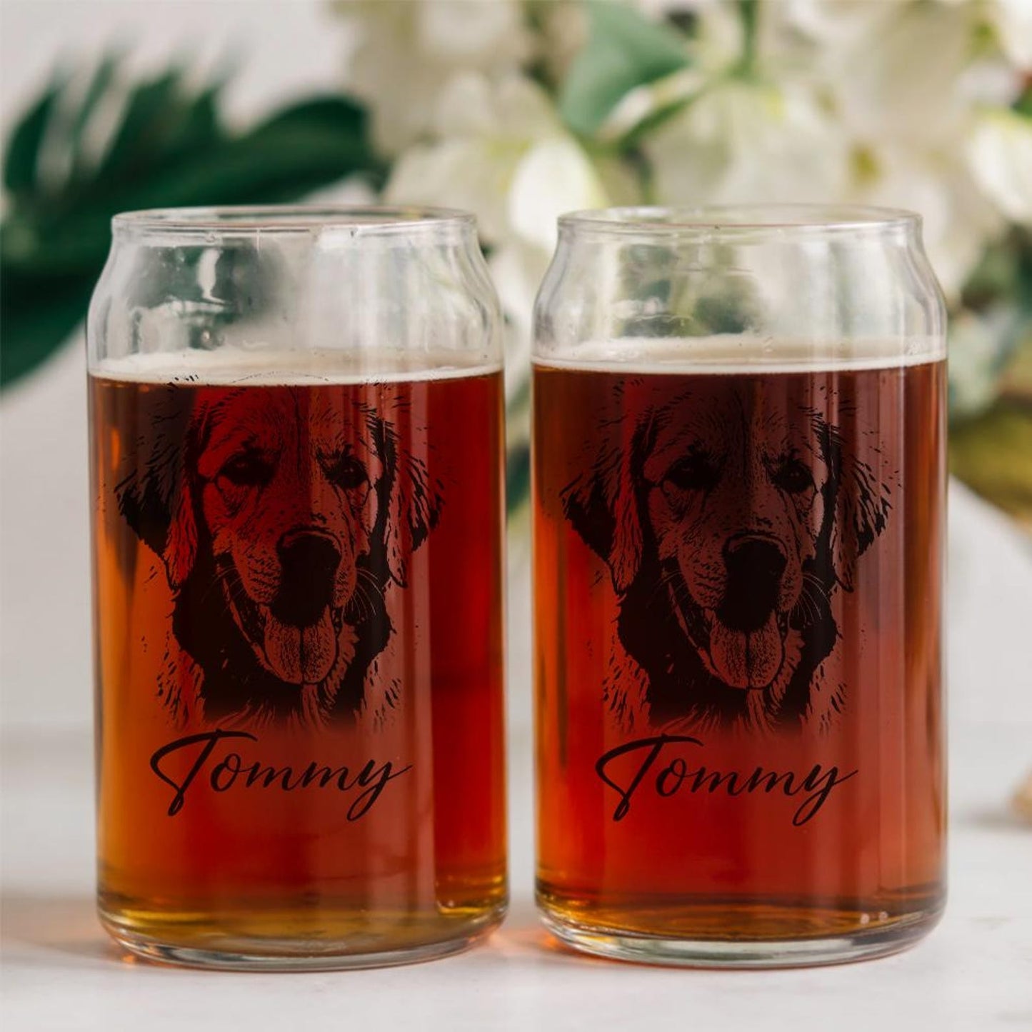 Custom Photo Dog Beer Can Glass | Engraved Pet Portrait Beer Glass | Gift For Dog Lovers