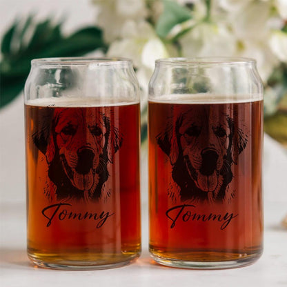 Custom Photo Dog Beer Can Glass | Engraved Pet Portrait Beer Glass | Gift For Dog Lovers