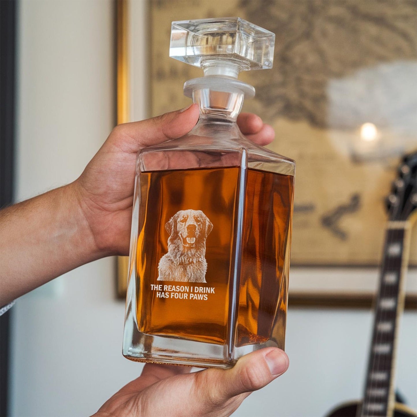 TND068 Custom Engraved Decanter with Dog Photo, Personalized Father's Day Gift for Dog Lover or Pet Owner, Dog Lover Gift