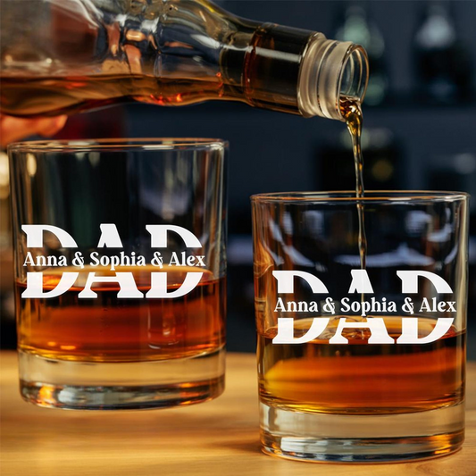 Dad With Kid's Names Whiskey Glass | Gift For Dad | Father's Day Gift For Dad