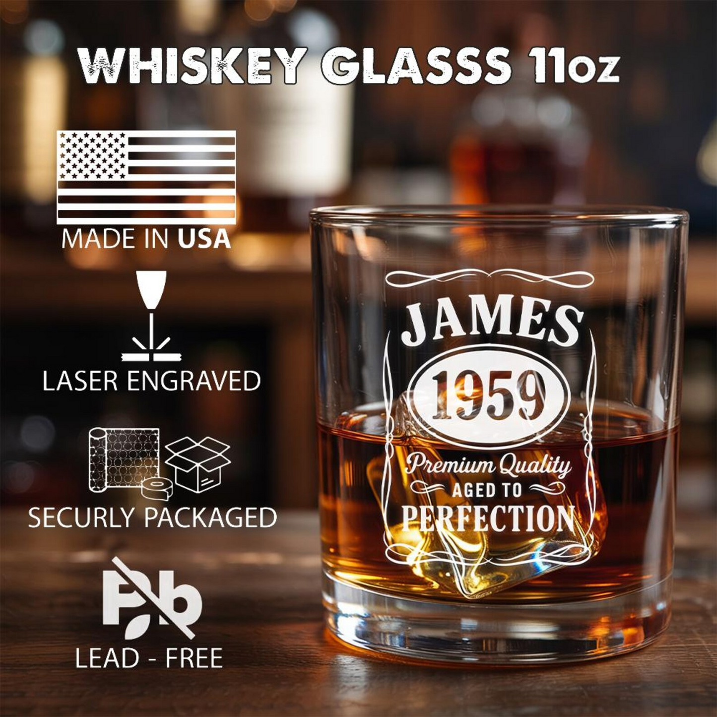 Custom Name And Year Aged To Perfection Whiskey Glass 11 Oz | Best Gift For Dad | Father's Day Gift