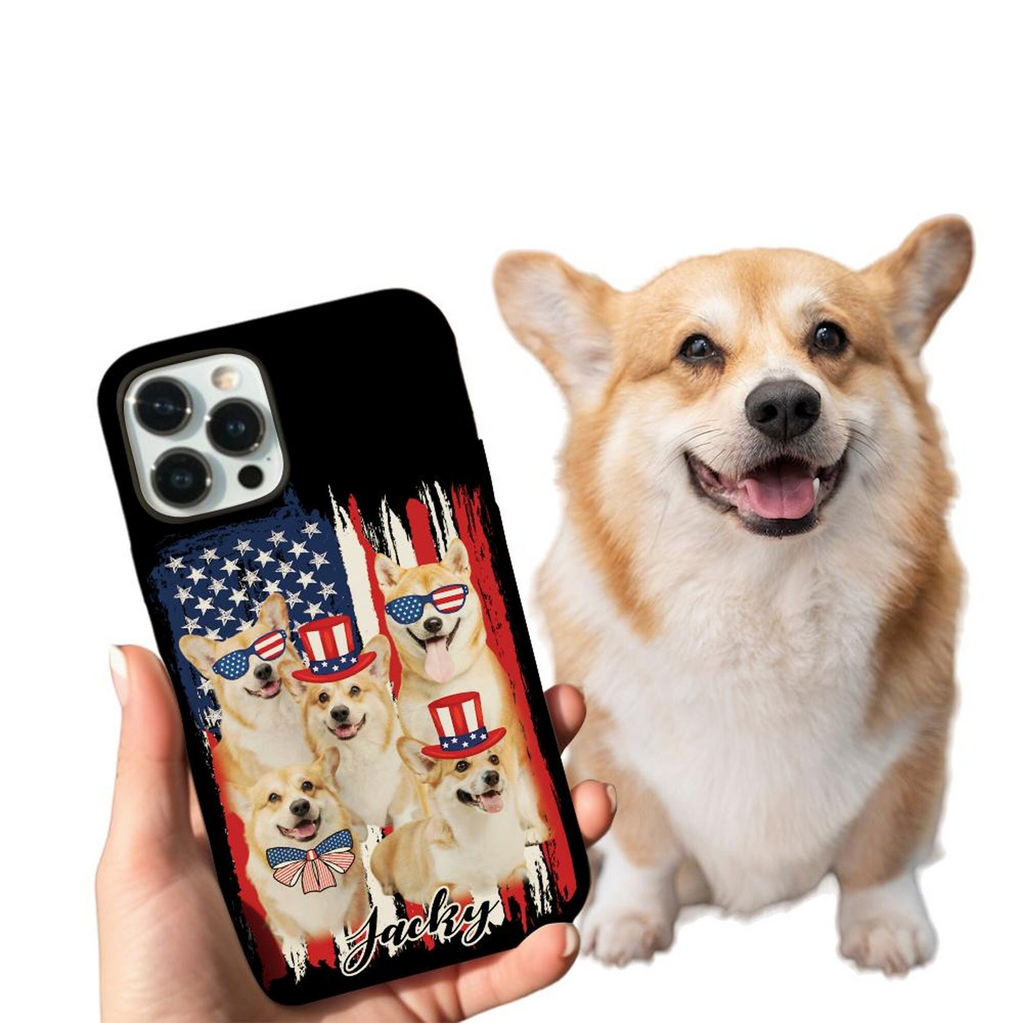 Custom Pet Photo Phone Case | Personalized Dog or Cat iPhone Case | Custom Independence Day Gift For Pet Lovers