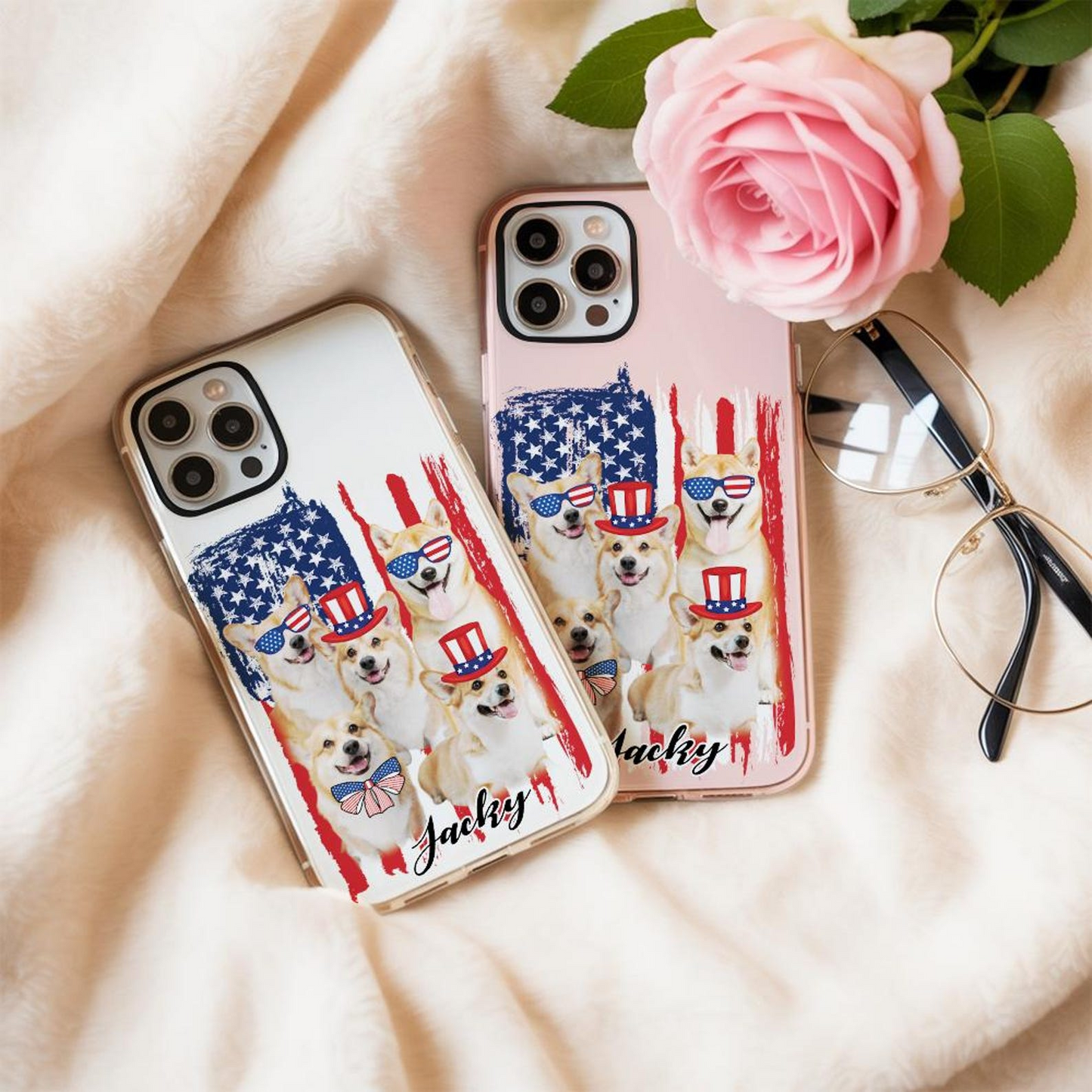 Custom Pet Photo Phone Case | Personalized Dog or Cat iPhone Case | Custom Independence Day Gift For Pet Lovers