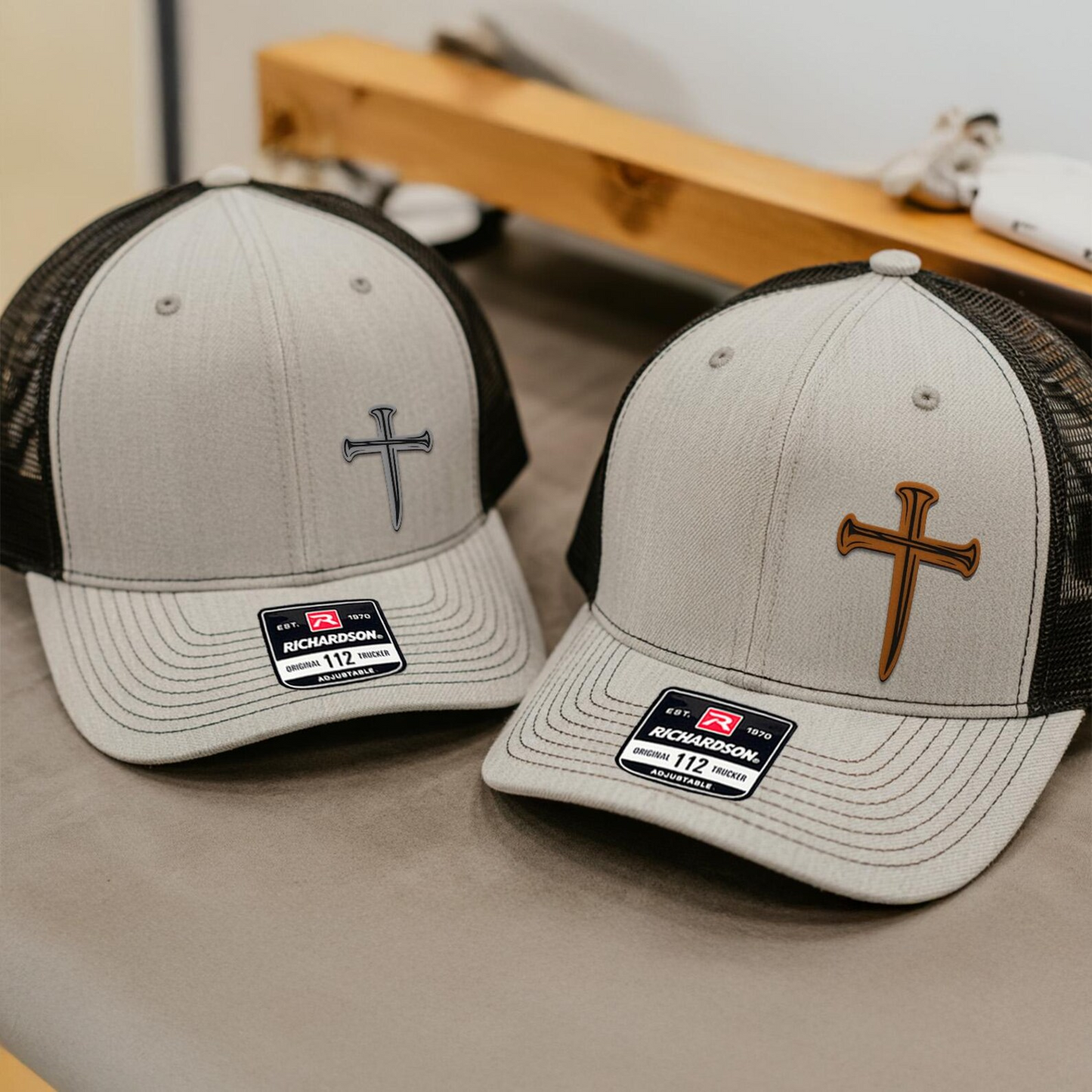 Christian Cross Trucker Hat | Leather Patch Hat | Christian Symbol |  Faith Hat | TNB188
