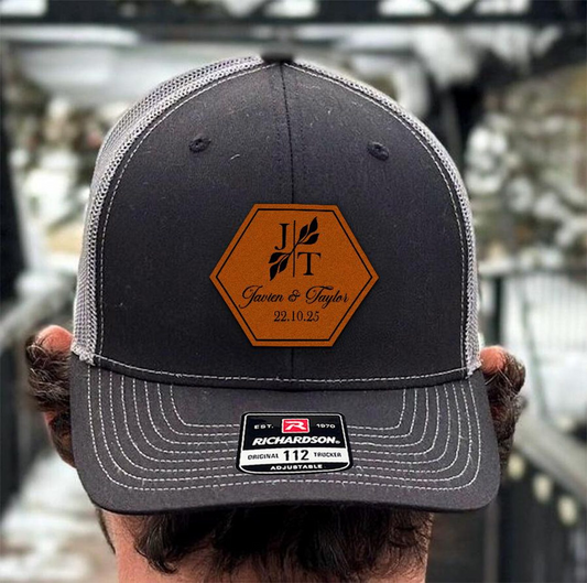 Personalized Wedding Hat | Custom Name & Date Leather Patch Hat | Wedding Party Gift