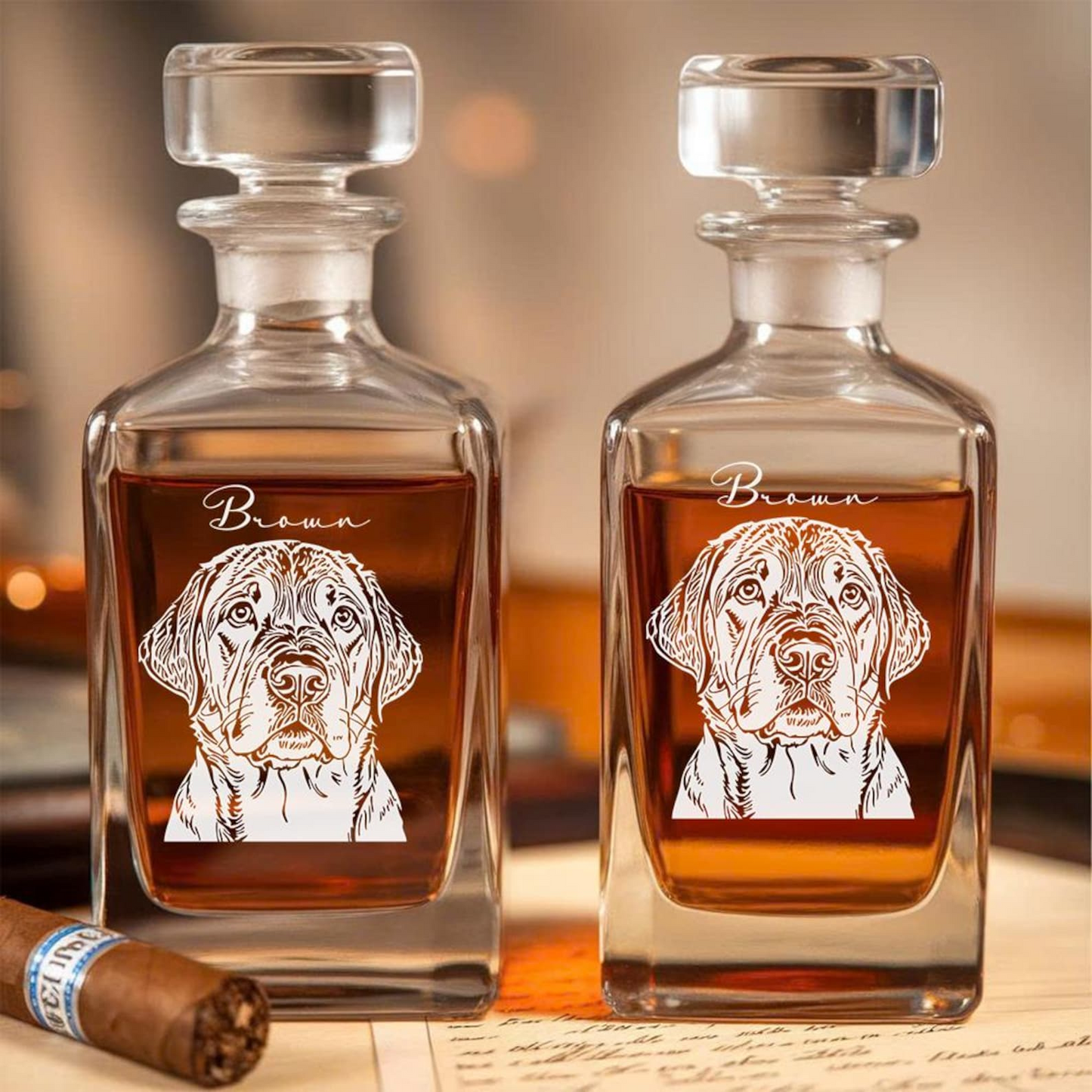 Custom Dog Photo Whiskey Decanter Set | Personalized Dog Name & Photo Whiskey Glass | Gift For Dog Lovers
