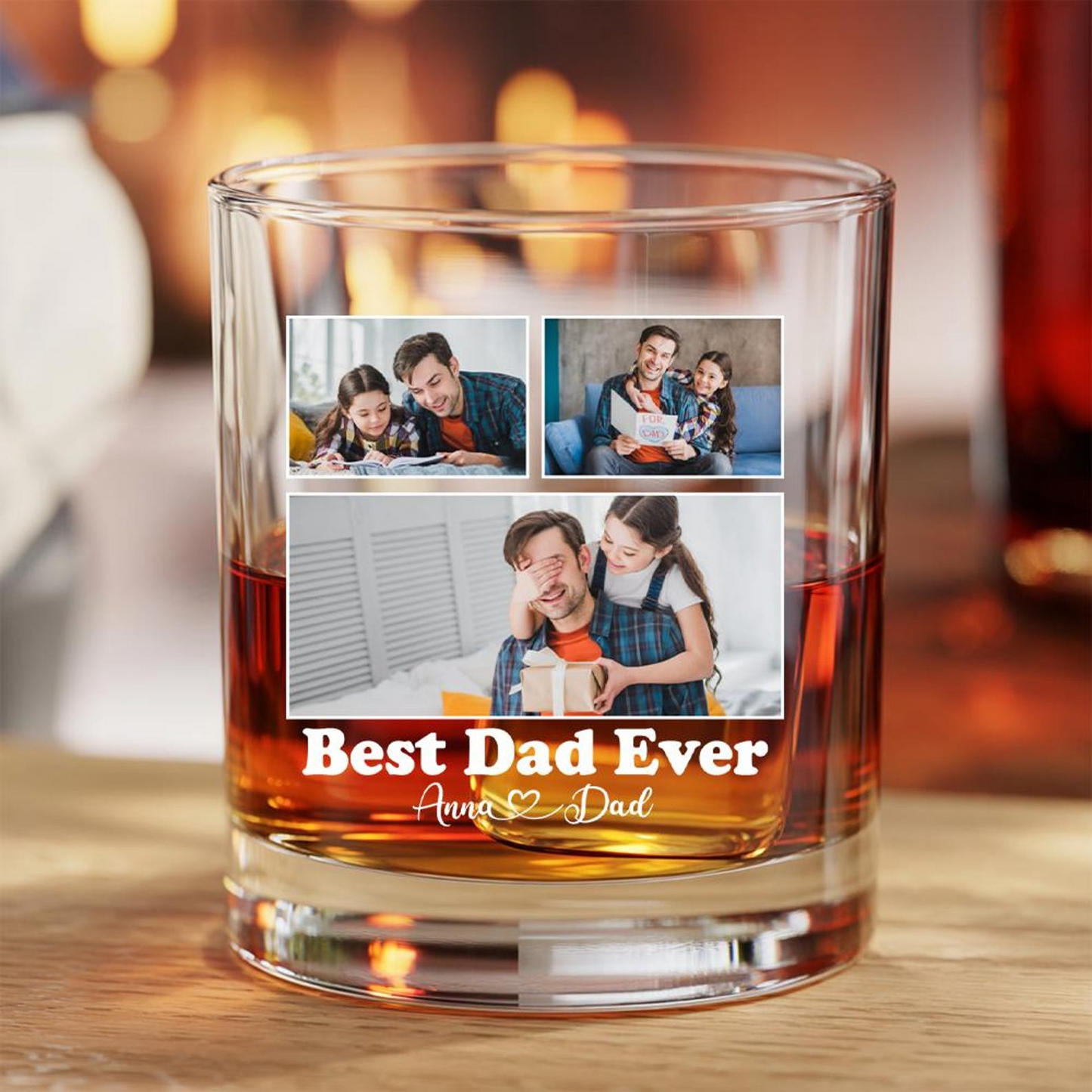 Custom Photo Best Dad Ever Whiskey Glass 11 Oz | Best Gift For Dad | Father's Day Gift