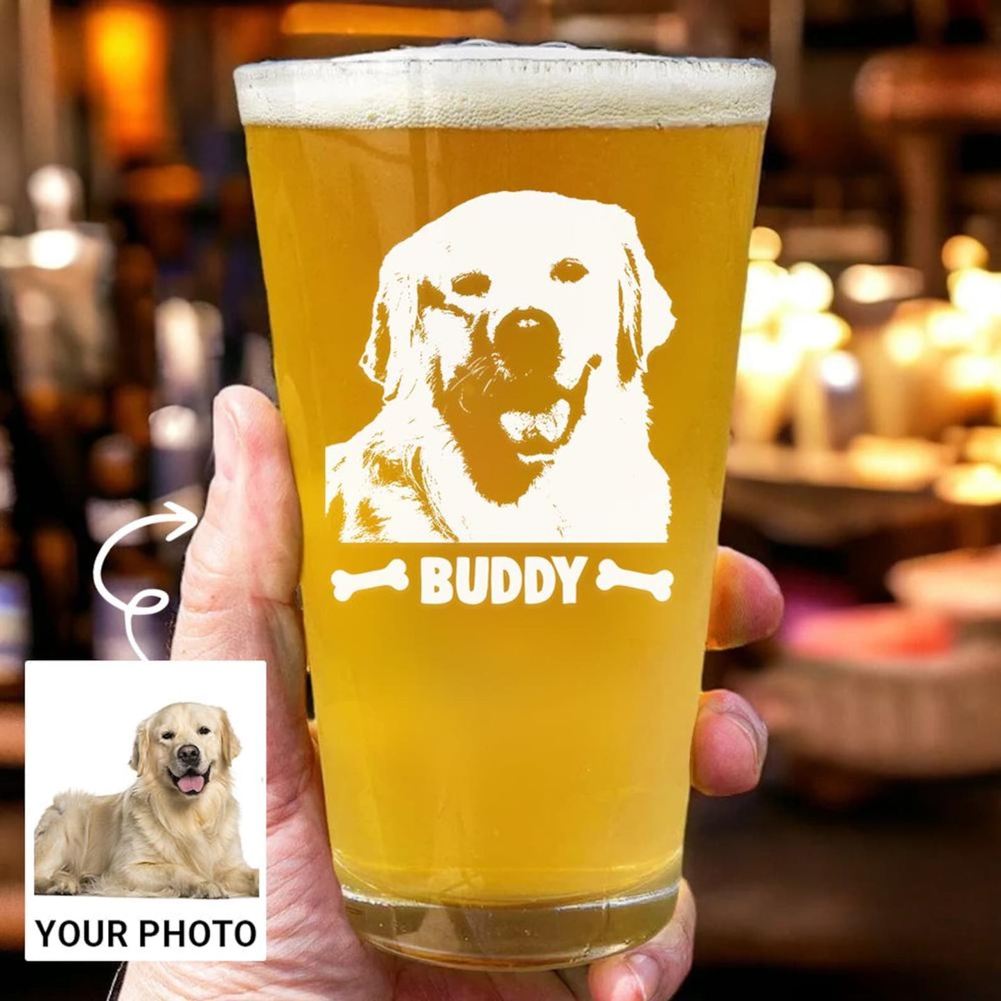 Custom Photo Dog Beer Glass – Personalized Dog Pint Glass 16oz with Engraved Pet Photo – Gift for Dog Lovers