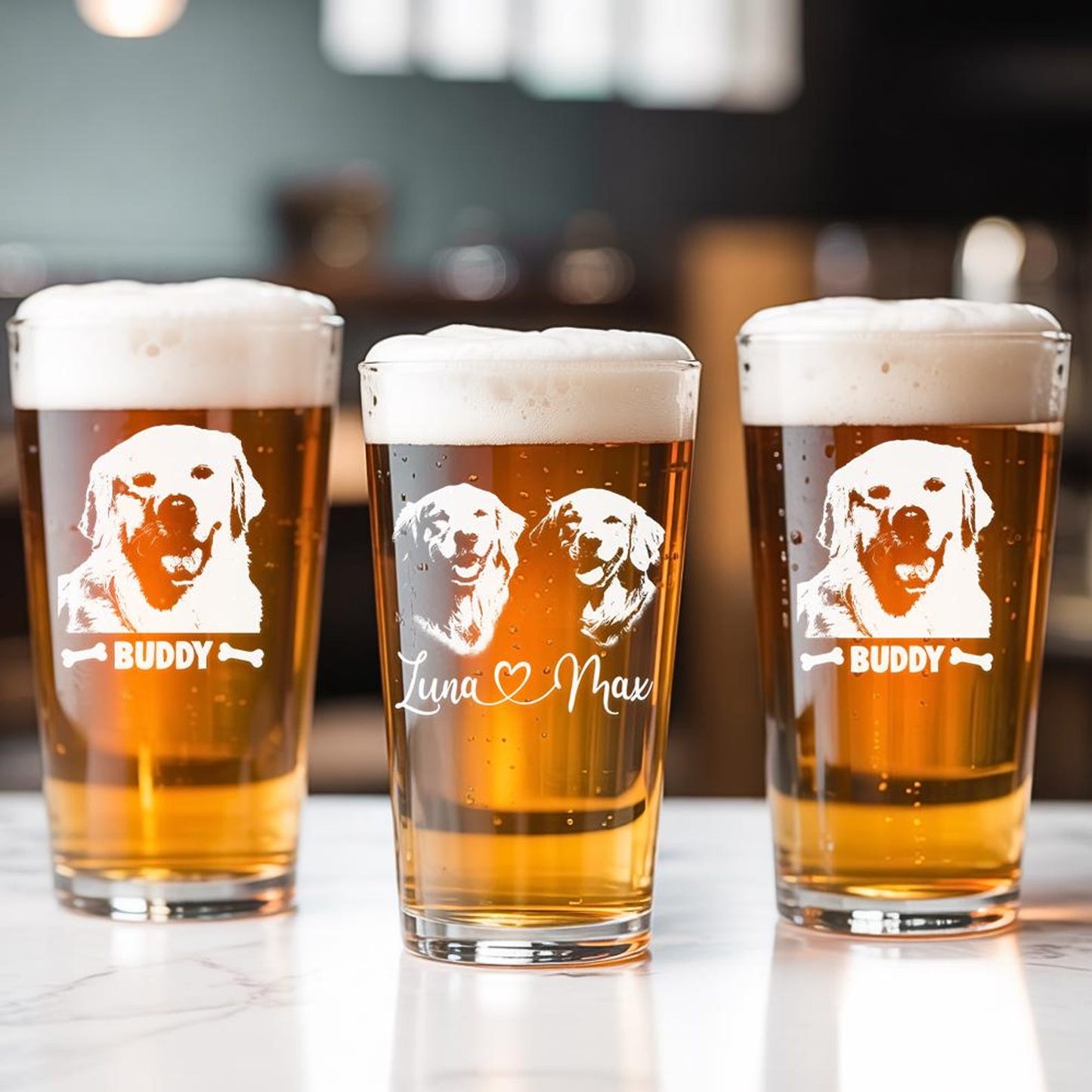 Custom Photo Dog Beer Glass – Personalized Dog Pint Glass 16oz with Engraved Pet Photo – Gift for Dog Lovers