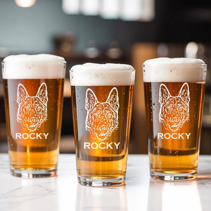 Custom Dog Portrait Beer Glass with Photo & Name – Personalized Photo Dog Portrait Pint Glass – Custom Pet Glass – Dog Lover Gift
