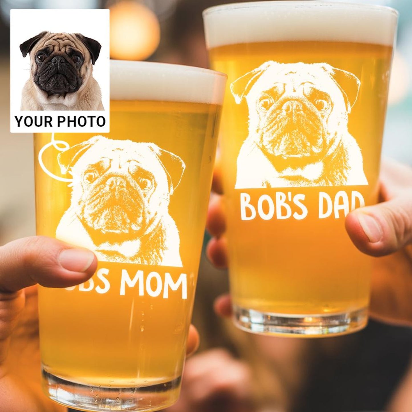 Personalized Pet Photo Pint Glass | Custom Engraved Pint Glass with Your Pet Photo | Gift For Dog Lover