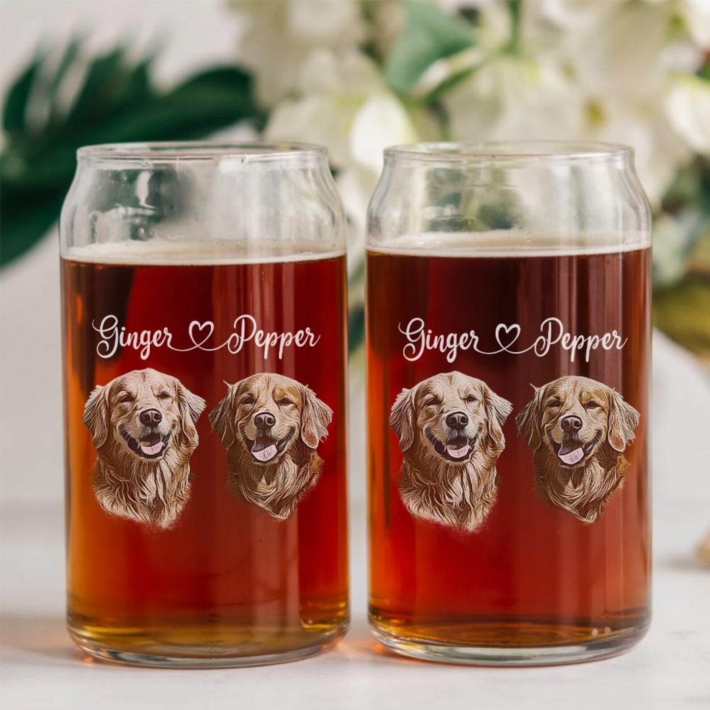Custom Photo Dog Portrait Beer Can Glass – Personalized Pet Portrait Beer Glass – Gift for Dog Moms & Dads