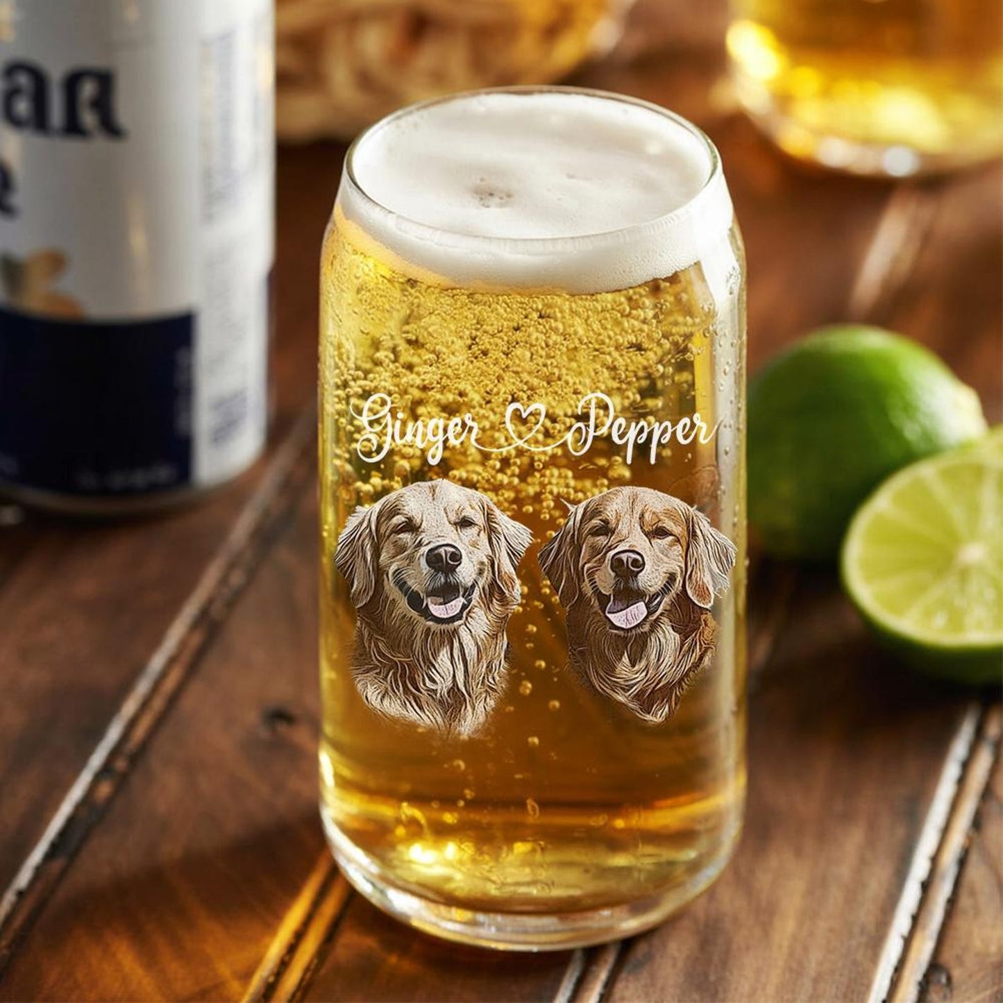 Custom Photo Dog Portrait Beer Can Glass – Personalized Pet Portrait Beer Glass – Gift for Dog Moms & Dads