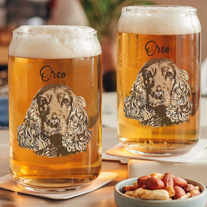 Custom Photo Dog Portrait Beer Can Glass | Personalized Pet Dog  Portrait Beer Glass | Gift For Pet Lovers