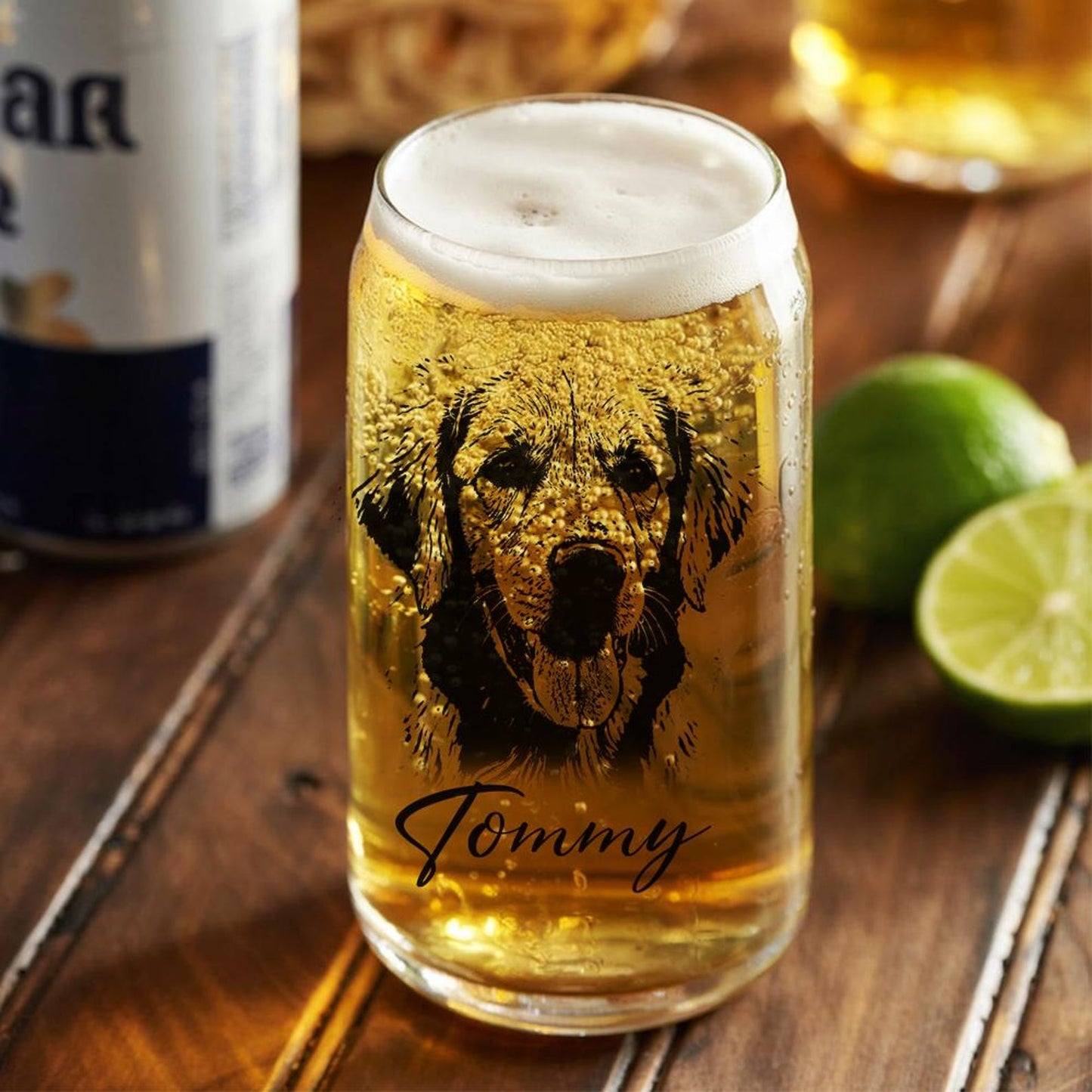 Custom Photo Dog Beer Can Glass | Engraved Pet Portrait Beer Glass | Gift For Dog Lovers