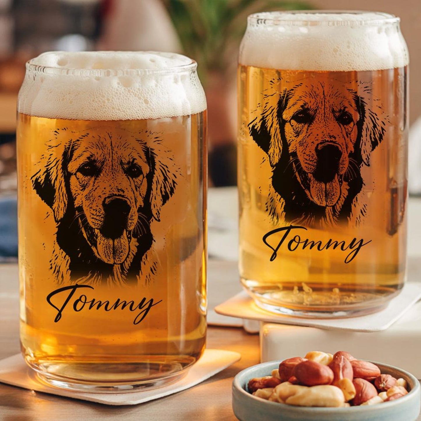 Custom Photo Dog Beer Can Glass | Engraved Pet Portrait Beer Glass | Gift For Dog Lovers