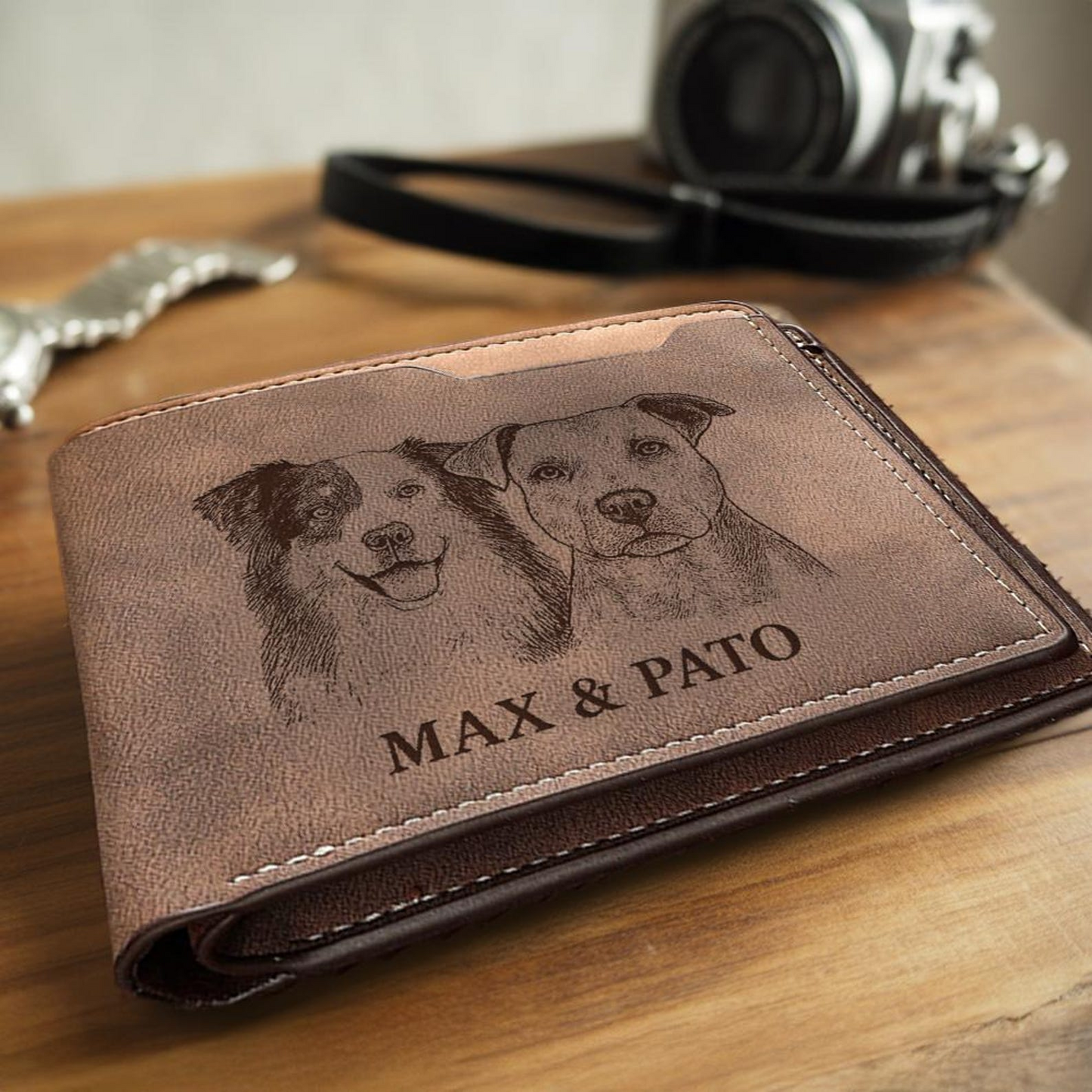 Custom Dog Portrait Engraved Leather Wallet | Personalized Dog Photo Wallet For Dog Lovers | Dog Memorial Gift