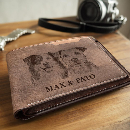 Custom Dog Portrait Engraved Leather Wallet | Personalized Dog Photo Wallet For Dog Lovers | Dog Memorial Gift