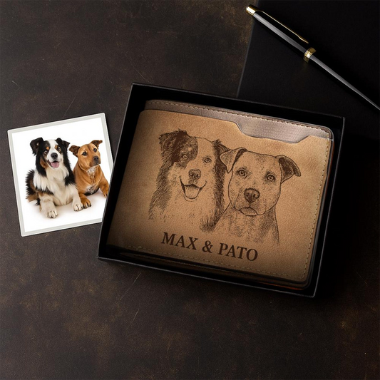 Custom Dog Portrait Engraved Leather Wallet | Personalized Dog Photo Wallet For Dog Lovers | Dog Memorial Gift