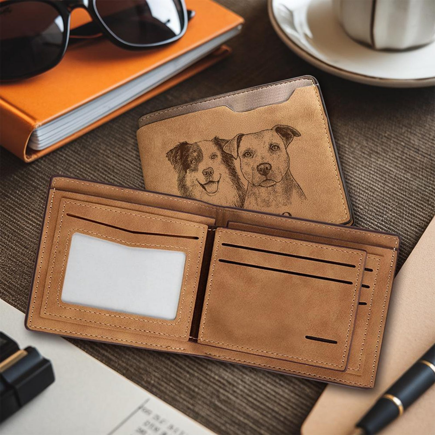 Custom Dog Portrait Engraved Leather Wallet | Personalized Dog Photo Wallet For Dog Lovers | Dog Memorial Gift