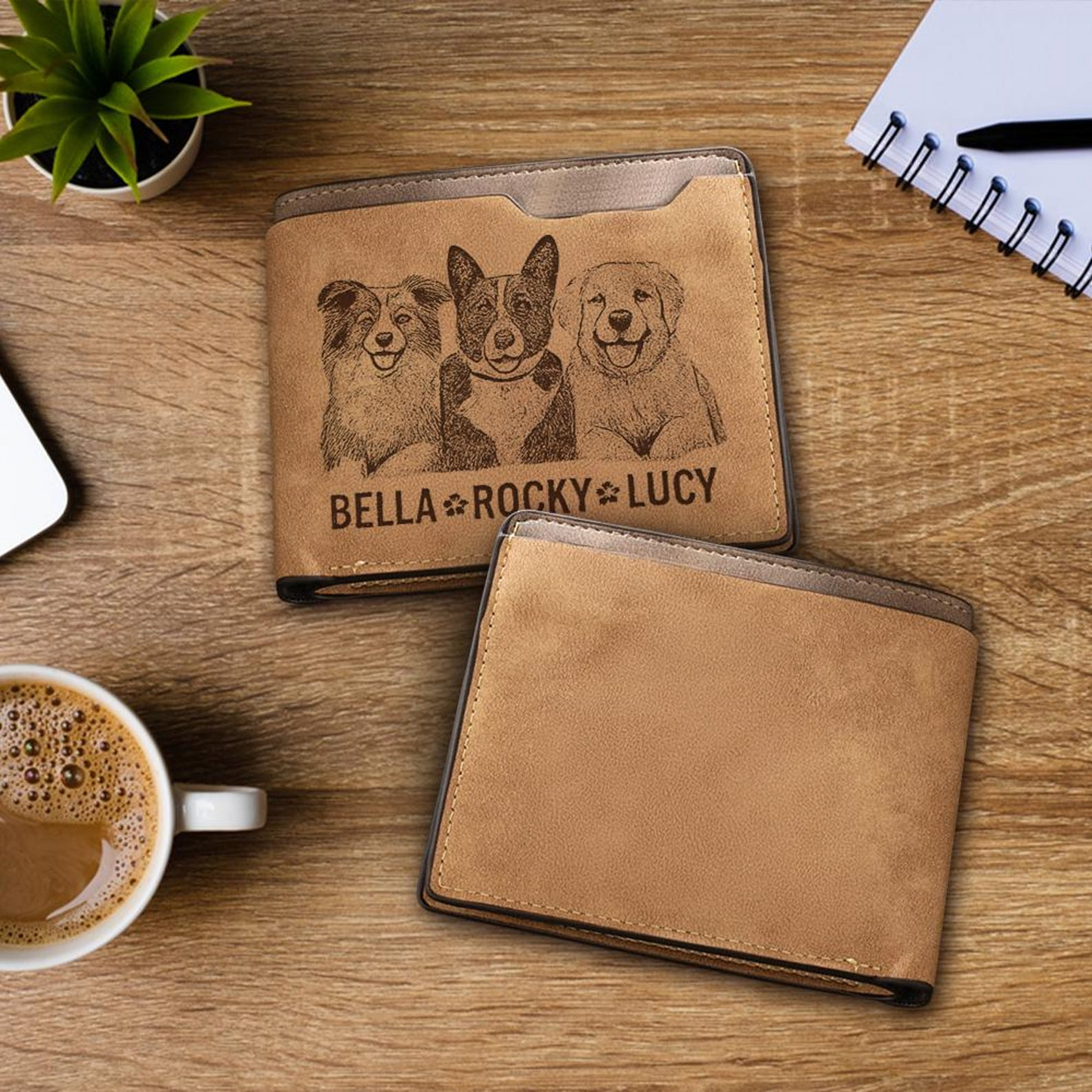 Custom Dog Portrait Engraved Leather Wallet | Personalized Dog Photo Wallet | Gift For Dog Lovers