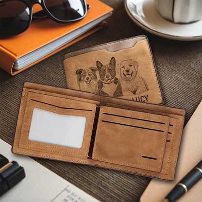 Custom Dog Portrait Engraved Leather Wallet | Personalized Dog Photo Wallet | Gift For Dog Lovers