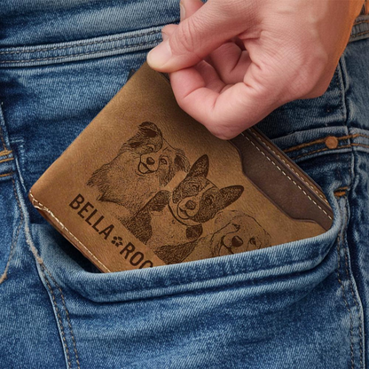 Custom Dog Portrait Engraved Leather Wallet | Personalized Dog Photo Wallet | Gift For Dog Lovers