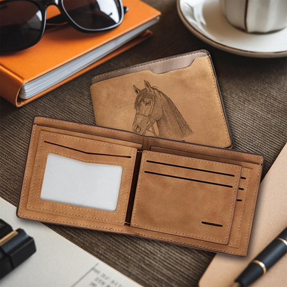 Custom Horse Photo Engraved Leather Wallet | Personalized Horse Photo Wallet | Horse Memorial Gift