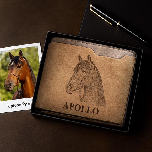 Custom Horse Photo Engraved Leather Wallet | Personalized Horse Photo Wallet | Horse Memorial Gift