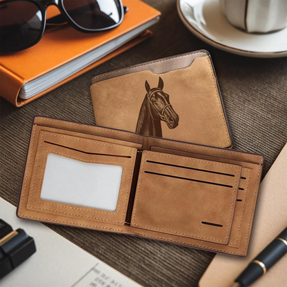 Custom Horse Photo Engraved Leather Wallet | Personalized Horse Photo Wallet For Horse Lovers | Horse Memorial Gift