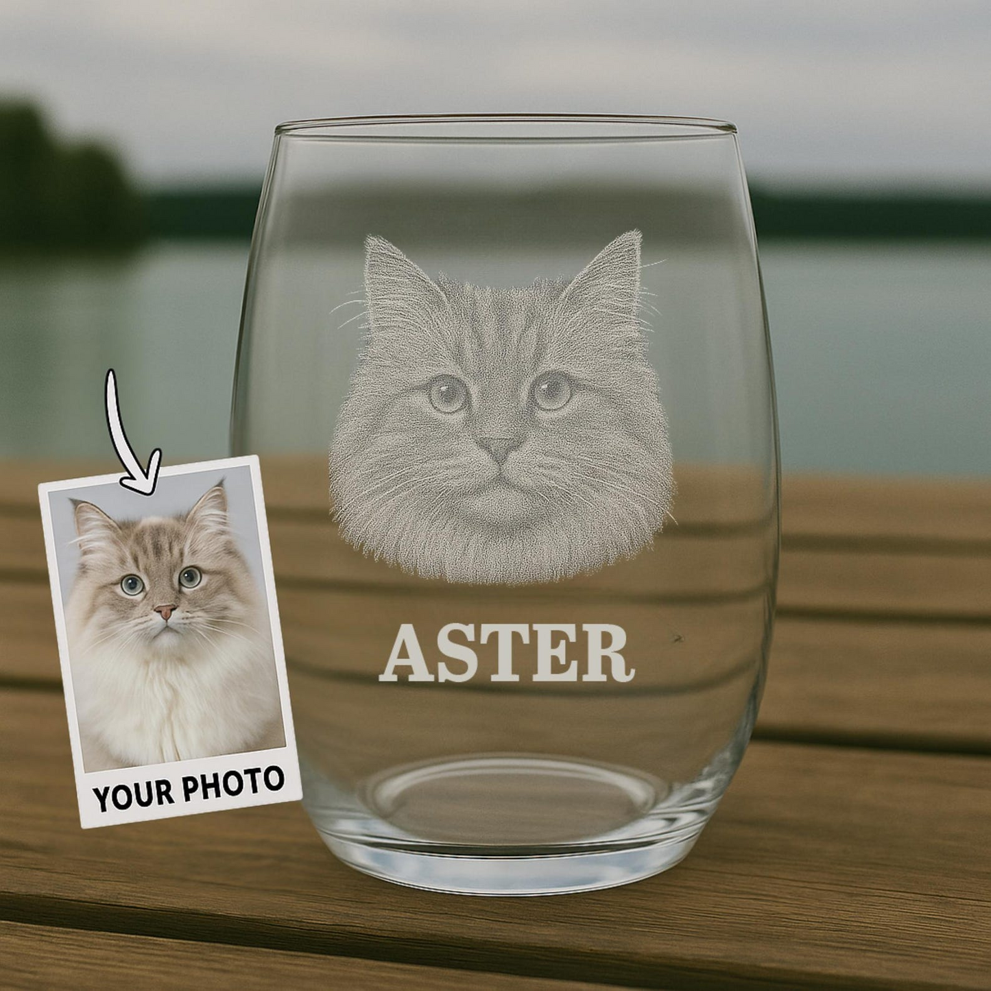 Custom Photo Cat Stemless Wine Glass | Personalized Pet Photo Stemless Wine Glass | Gift For Pet Lover