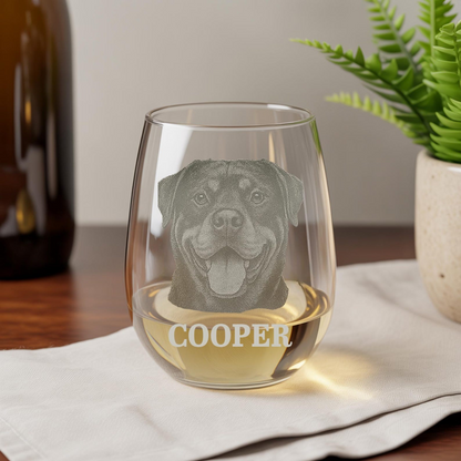 Custom Photo Dog Stemless Wine Glass | Engraved Dog Photo Wine Glass | Dog Lovers Gift
