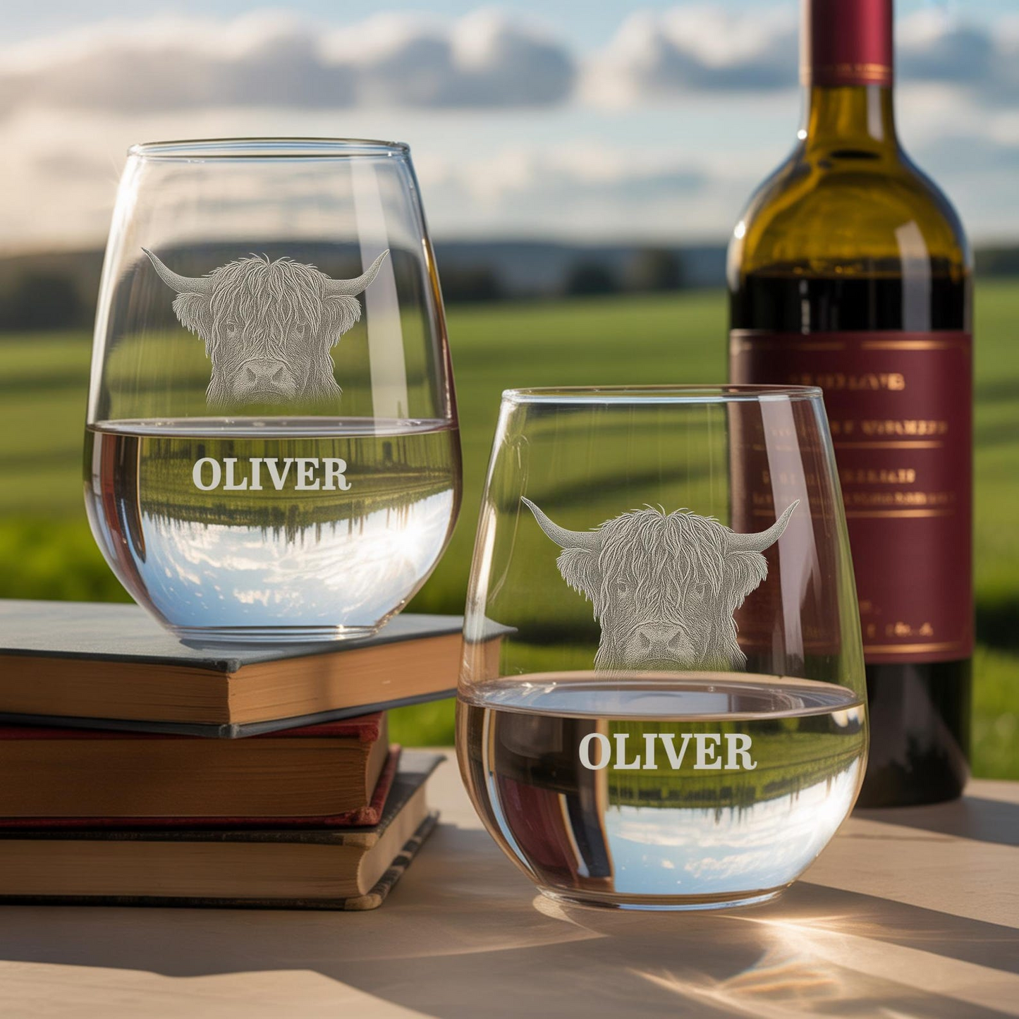 Custom Photo Cow Stemless Wine Glass | Personalized Cow Photo Stemless Wine Glass | Gift For Highland Cow Lover