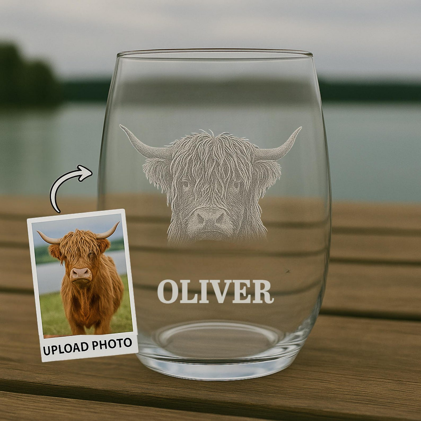 Custom Photo Cow Stemless Wine Glass | Personalized Cow Photo Stemless Wine Glass | Gift For Highland Cow Lover