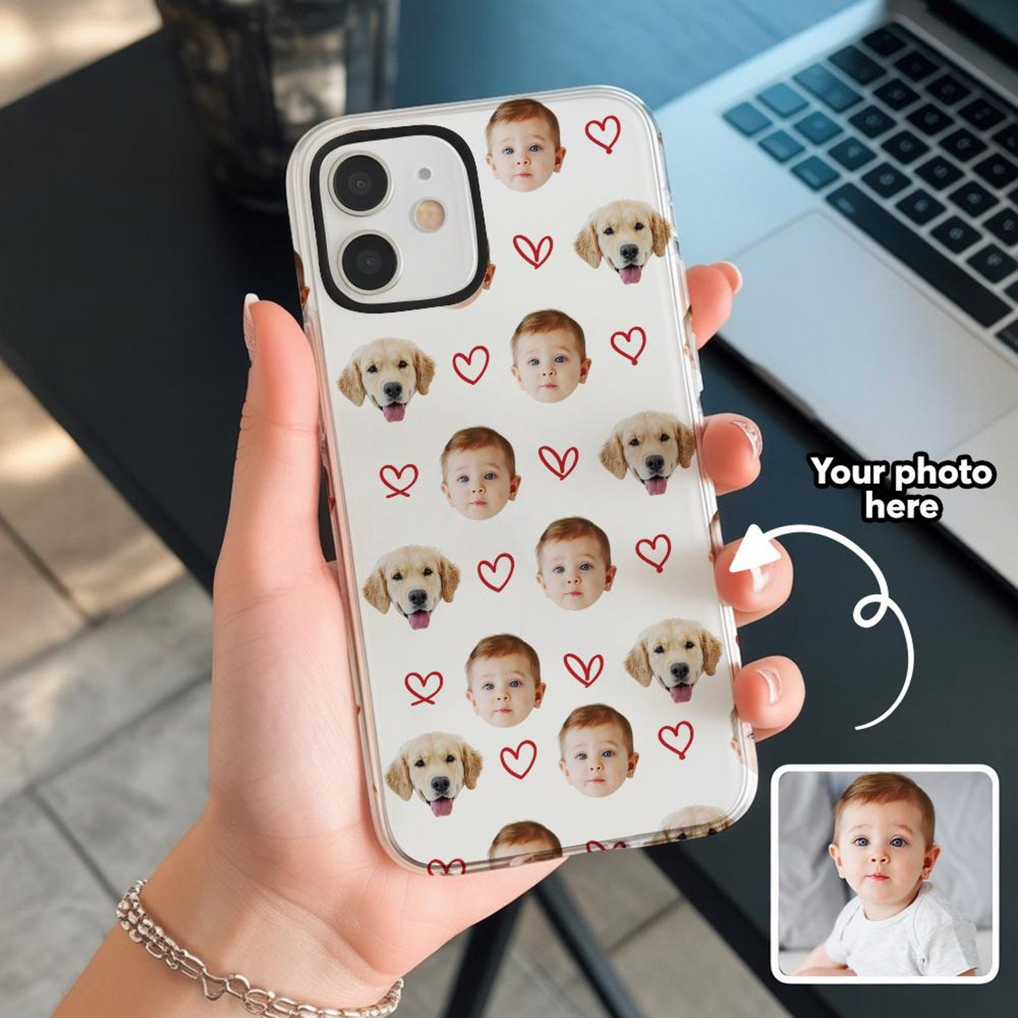 Custom Pet And Baby Face Phone Case | Personalized Baby Picture iPhone Case | Pet Lover Gift