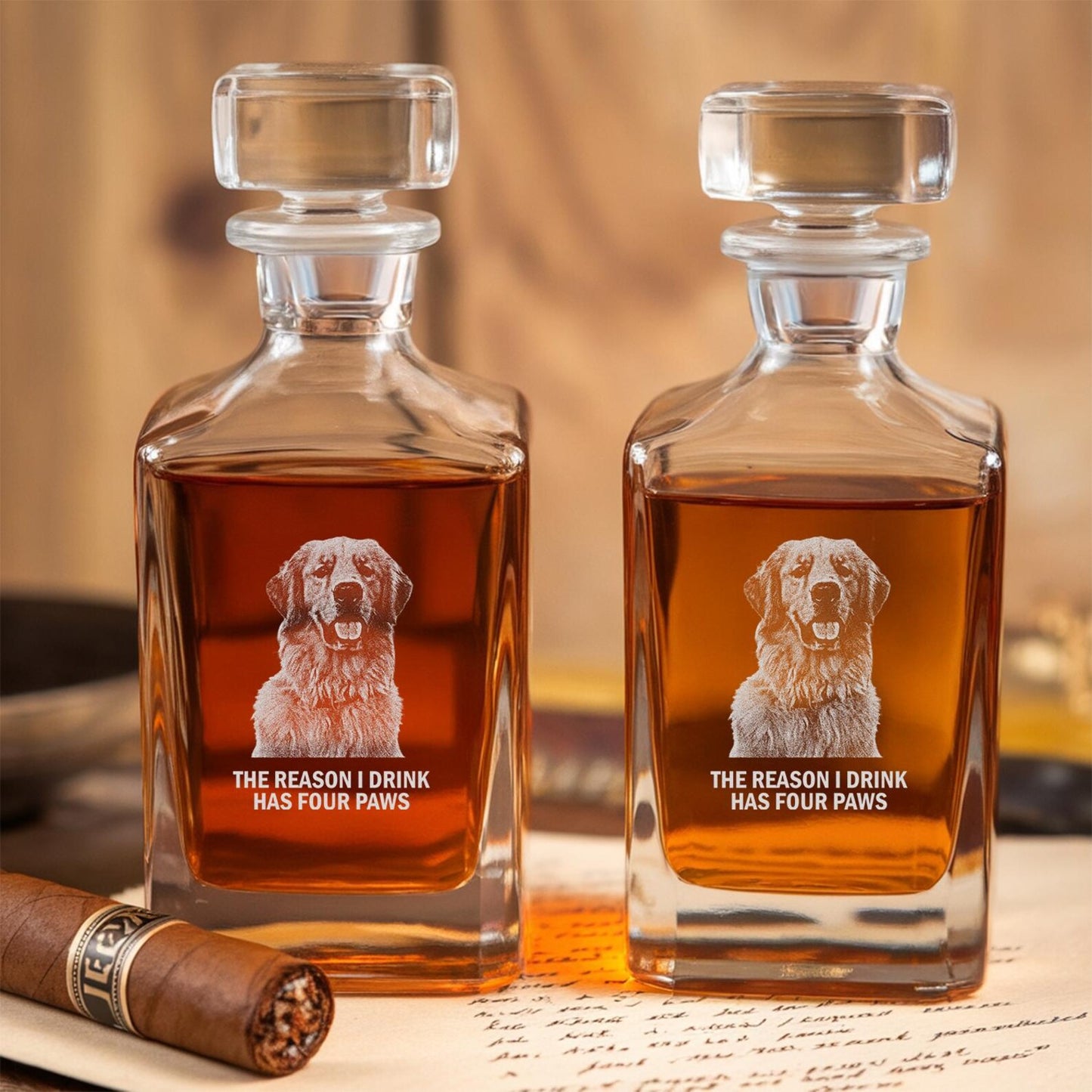 TND068 Custom Engraved Decanter with Dog Photo, Personalized Father's Day Gift for Dog Lover or Pet Owner, Dog Lover Gift