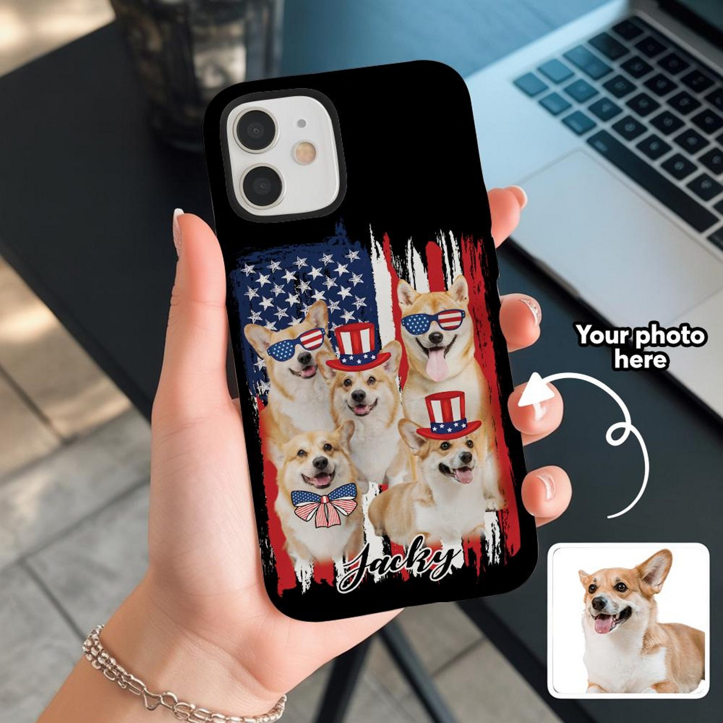 Custom Pet Photo Phone Case | Personalized Dog or Cat iPhone Case | Custom Independence Day Gift For Pet Lovers