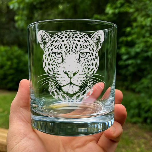 Jaguar Portrait Whiskey Glass | Etched Jaguar Silhouette Whiskey Glass | Gift For Animal Lovers | Jungle Wildlife Gift