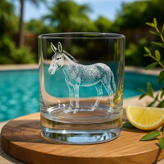 Mule Whiskey Glass | Etched Mule Silhouette Whiskey Glass | Gift for Animal Lovers