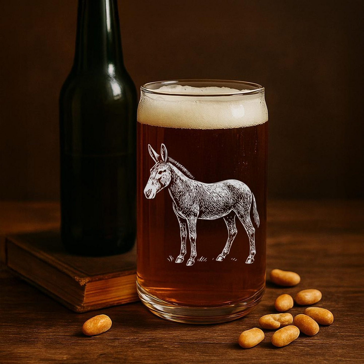 Mule Beer Can Glass | Etched Mule Silhouette Beer Can Glass | Gift for Animal Lovers